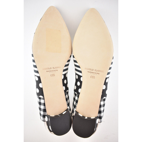 Manolo Blahnik Hangisi Flat Black White Patches Jewel Buckle Classic Ballet 41.5 - Picture 12 of 12